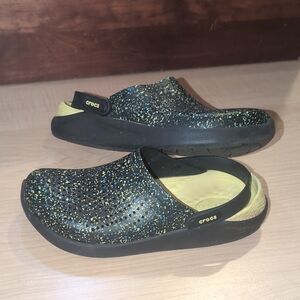 CROCS Women's Black and Yellow Speckled Clogs